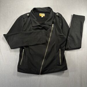Y2K Mudd Black Moto Jacket Womens Size Large Asymmetrical Zipper Snap Shoulder